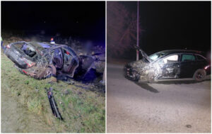 Prăpăd la ieșirea din Huedin! Un tânăr de 18 ani a ajuns la spital după un impact violent între două mașini pe DN1 R