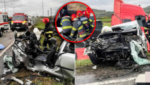 Prăpăd pe drumurile din Argeș! O mașină a fost făcută praf de un TIR la Cotmeana. Echipaje SMURD, mobilizate de urgență