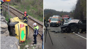 Tragedie pe DN7! O graviduță a intrat în stop cardio-respirator după ce mașina a fost proiectată pe calea ferată
