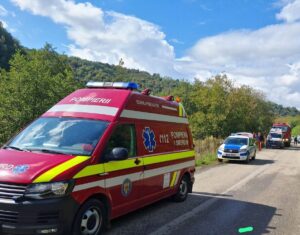 Clipe de coșmar pe DN 69! O șoferiță a ajuns la spital, după ce a fost izbită în plin și aruncată într-un copac