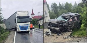 Clipe de groază pentru un bărbat de 52 de ani! A fost spulberat de un TIR pe contrasens, într-o curbă periculoasă